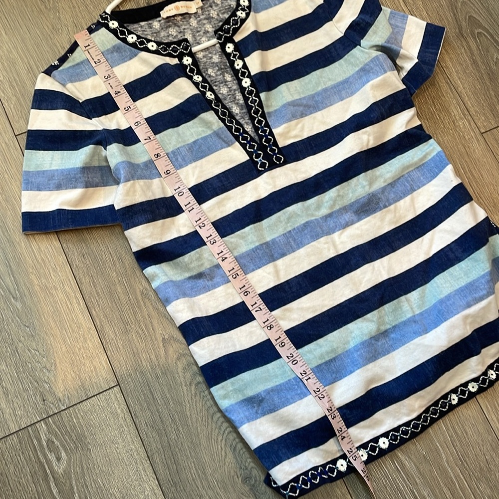 Tory Burch Striped Embroidered Linen Top - Picture 9 of 11